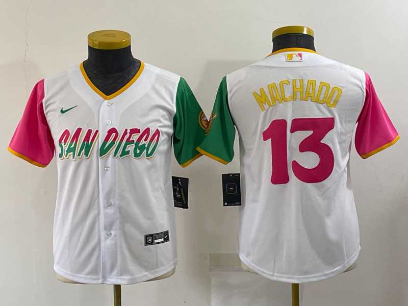 Youth Padres 13 Manny Machado White Nike 2022 City Connect Cool Base Jersey,We sell and wholesale Youth Padres 13 Manny Machado White Nike 2022 City Connect Cool Base Jersey on line form chian!